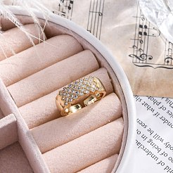 Brass Micro Pave Clear Cubic Zirconia Cuff Finger Rings for Women&nbsp;RJEW-G337-27G