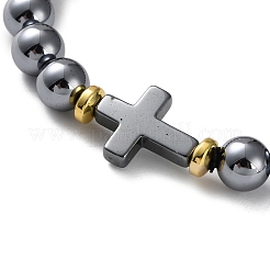 Natural Terahertz Stone & Non-magnetic Hematite Round Beaded Stretch Bracelets for Men Women&nbsp;BJEW-G728-02