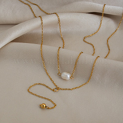 304 Stainless Steel and Natural Freshwater Pearl Double Layer Y Tassel Necklaces for Women&nbsp;QG5274