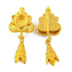 Flower Brass Earring Hooks with Round Tray&nbsp;KK-G502-22G