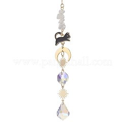 Leaf Glass & Natural Quartz Crystal Chips Beads Hanging Suncatchers&nbsp;HJEW-JM04607