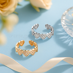 4Pcs 2 Colors Brass Rhinestone Adjustable Open Cuff Rings for Women&nbsp;RJEW-HY0001-03