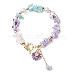 Dyed Natural Trochid Shell/Trochus Shell Chips Beaded Bracelets for Women&nbsp;BJEW-JB13130-01