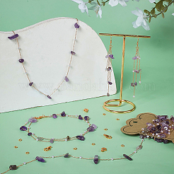 DIY Handmade Brass & Natural Amethyst Chips Beaded Chains Necklaces/Bracelets Making Kits&nbsp;DIY-FG0006-70A