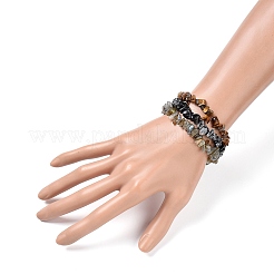 Chips Natural Labradorite & Snowflake Obsidian & Tiger Eye Beaded Stretch Bracelets Sets&nbsp;X-BJEW-JB05332-05