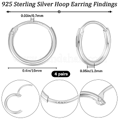 4 Pairs 925 Sterling Silver Huggie Hoop Earring Findings&nbsp;STER-BBC0005-36S