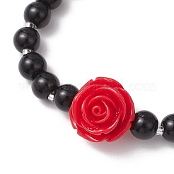 Halloween Theme Baking Paint Glass Round Beads Stretch Bracelets for Women&nbsp;BJEW-MZ00186-01