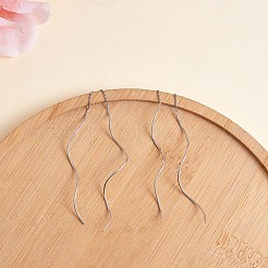 Anti-Tarnish Rhodium Plated 925 Sterling Silver Linear Wave Charms Ear Thread&nbsp;JE1036A