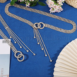 2Pcs 2 Colors Brass & Iron Full Crystal Rhinestone Chain Belts with Double Rings Buckles&nbsp;AJEW-FG0006-30B