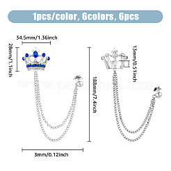 6Pcs 6 Colors Rhinestone Crown Hanging Chain Brooches&nbsp;JEWB-HY0001-30