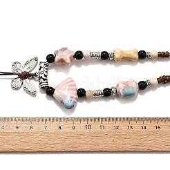 Ethnic Style Alloy & Porcelain Ceramic Beads Butterfly Pendant Tassel Y Necklaces&nbsp;LS-NJEW-D308-01C