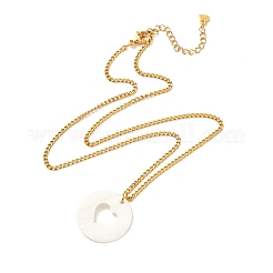 Flat Round with Heart Shell Pendant Necklace for Girl Women&nbsp;NJEW-JN03682-01