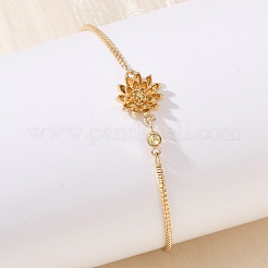 Brass Micro Pave Cubic Zirconia Birthday Flower Link Bracelets&nbsp;BJEW-U031-01G-11