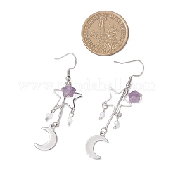 Moon Natural Lepidolite/Purple Mica Dangle Earrings&nbsp;EJEW-JE06776-01