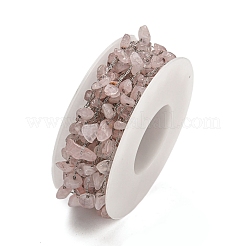 304 Stainless Steel with Natural Rose Quartz Chip Link Chains&nbsp;CHS-G038-09P-01