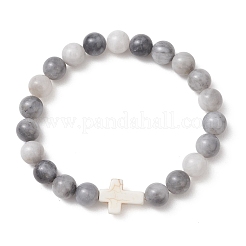 Natural Hawk's Eye & Synthetic Turquoise Beaded Stretch Bracelets for Women Men&nbsp;BJEW-JB13312