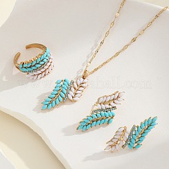 Leaf Resin Pendant Necklaces & Stud Earrings & Cuff Rings Sets for Women&nbsp;FS-WG0A225-01