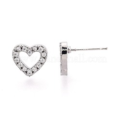 Valentine's Day Alloy & Clear Cubic Zirconia Heart Stud Earrings&nbsp;PALLOY-N187-04P