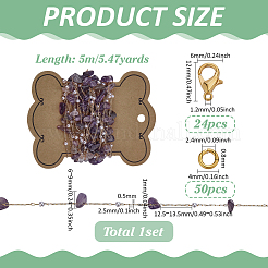 DIY Handmade Brass & Natural Amethyst Chips Beaded Chains Necklaces/Bracelets Making Kits&nbsp;DIY-FG0006-70A