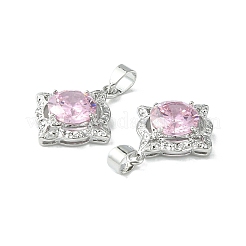 Brass Micro Pave Pink Cubic Zirconia Pendants&nbsp;KK-L208-02P