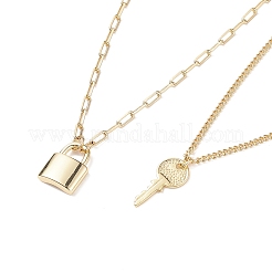 2Pcs 2 Style Brass Padlock & Key Pendant Necklace Set&nbsp;NJEW-JN04060