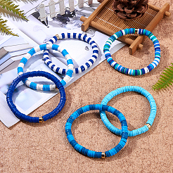 Handmade Polymer Clay Heishi Beads Stretch Bracelets Sets&nbsp;BJEW-JB05902-04