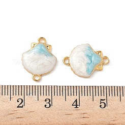 304 Stainless Steel Floral White and PaleTurquoise Enamel Shell Shaped Connector Charms&nbsp;STAS-H483-10G