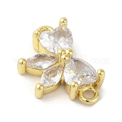 Rack Plating Brass Pave Clear Cubic Zirconia Bowknot Connector Charms&nbsp;KK-C052-45G