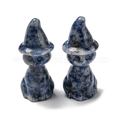 Natural & Synthetic Gemstone Carved Healing Cat with Witch Hat Figurines&nbsp;DJEW-D012-07A