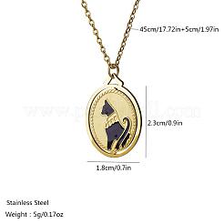 Vintage Egyptian Black Cat Oval Pendant Stainless Steel Necklace for Halloween and Birthday Gifts&nbsp;ST1427-1