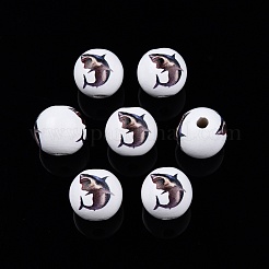 Animal Theme Printed Wooden Beads&nbsp;WOOD-D006-01