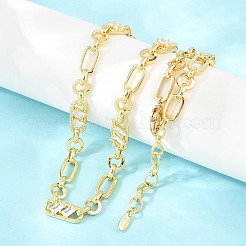7MM Brass Pave Cubic Zirconia Figaro Chain Necklaces&nbsp;NJEW-D324-05G-07