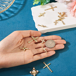 12Pcs 6 Styles Cross Alloy Rhinestone & Plastic Pearl Pendants & Link Findings Kits&nbsp;FIND-TA0007-90