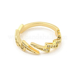 Lightning Bolt Brass Micro Pave Clear Cubic Zirconia Open Cuff Rings&nbsp;RJEW-G309-33G