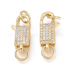 Brass Micro Pave Clear Cubic Zirconia Lobster Claw Clasps&nbsp;ZIRC-L076-071G