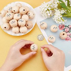 30Pcs Printed Natural Wood European Beads&nbsp;WOOD-FH0001-92