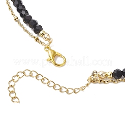 304 Stainless Steel Satellite Chain Cherry Quartz Glass & Glass Faceted Round Beaded Double Layer Pendant Necklaces&nbsp;NJEW-JN05510-02