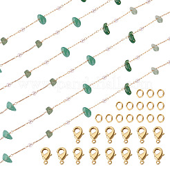 3m Natural Green Aventurine Chips & ABS Plastic Imitation Pearl Beaded Chains Necklace Making Kits&nbsp;CHC-TA0001-30A