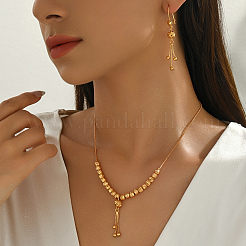 Vintage Brass Round Beaded Tassel Necklace & Earrings for Women&nbsp;BM2908