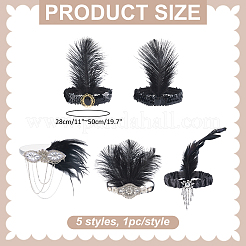 5Pcs 5 Styles Feather with Plastic Headbands&nbsp;OHAR-WR0001-08