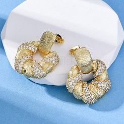 Flower Brass Micro Pave Cubic Zirconia Stud Earrings&nbsp;EJEW-R025-07G