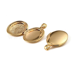 Floral Embossed Brass Locket Pendants&nbsp;KK-CBA7157-01G