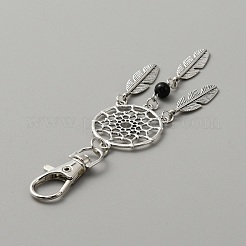 Woven Net/Web with Feather Alloy Pendant Decorations&nbsp;HJEW-WH0068-08A