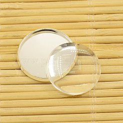 Brass Cabochons Settings and Flat Round Transparent Clear Glass Cabochons&nbsp;KK-X0009-S-RS