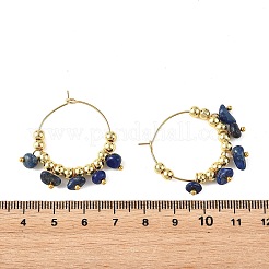 Natural Lapis Lazuli & Natural Amethyst & Natural South Red Agate & Natural White Moonstone & Natural Madagascar Rose Quartz & Natural Amazonite Chip & Brass Bead Hoop Earrings&nbsp;EJEW-JE07441
