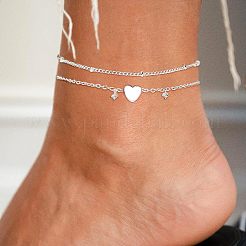 Heart Star Brass Crystal Rhinestone Charm Double Layer Anklets for Women&nbsp;FS-WG032DF-04