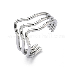 304 Stainless Steel Triple Wave Cuff Open Rings for Women&nbsp;RJEW-A095-02P