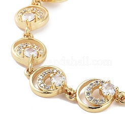 Rack Plating Brass Pave Clear Cubic Zirconia Flat Round Link Chain Bracelets for Women&nbsp;BJEW-R317-13G