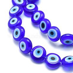 Handmade Evil Eye Lampwork Flat Round Bead Strands&nbsp;X-LAMP-L058-6mm-12