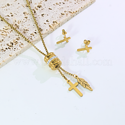 Stainless Steel Cross Stud Earrings & Pendant Necklaces Sets for Women&nbsp;XJ0162